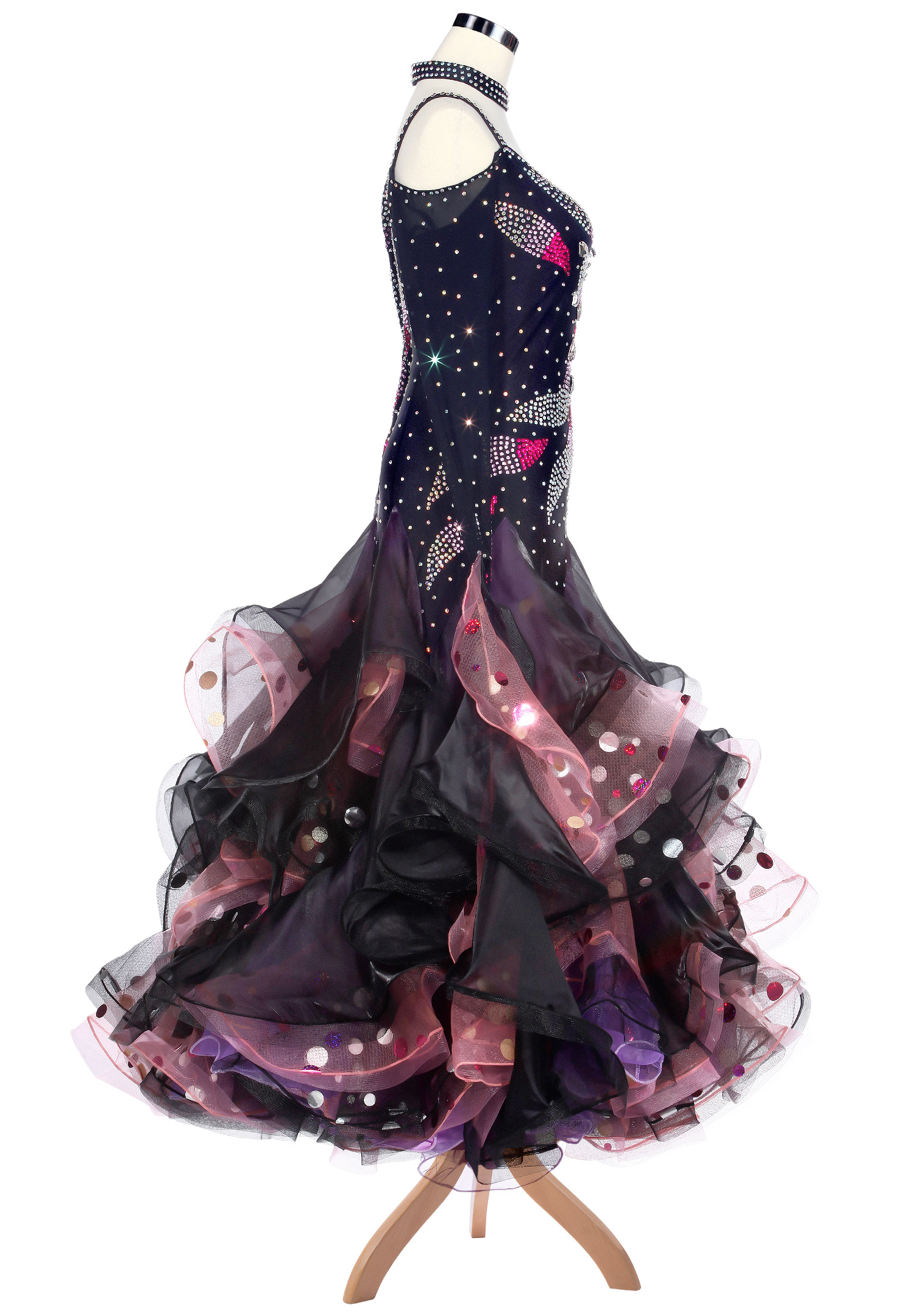 Glimmering Petal Polka Dot Fluffy Ballroom Competition Dress A5158