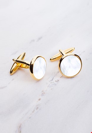 Chrisanne Clover Cufflinks with Gold Trim-Mother of Pearl