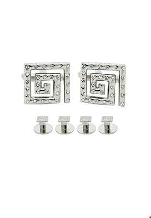 DSI Square Cufflinks and Stud Set 4605-Silver crystal