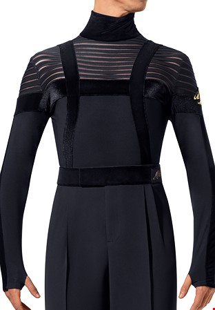 Alfa Mens Latin Velvet & Net Stripe Shirt 231107-Black
