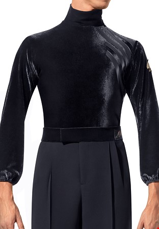 Alfa Mens Latin Velvet Shirt w/ Satin Stripe 231115-Black
