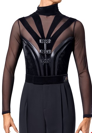 Alfa Mens Latin Velvet Stripe Shirt 231105-Black
