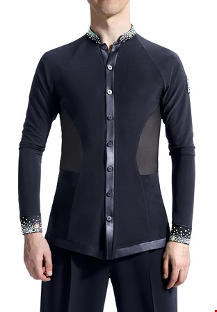PopconAtelier Bejeweled Mandarin Collar Shirt MTC-102-Black