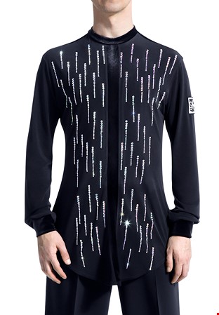 PopconAtelier Velvet Trim Crystallized Shirt MTC-106-Black