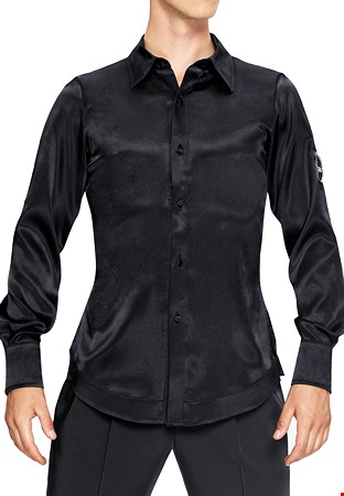 Sasuel Mens Bottoned Latin Shirt Zander-Black Satin