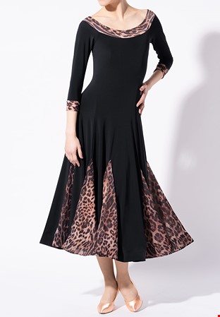 Armando Womens Ballroom Practice Dress 00252-Black/Leopard