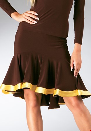 Zdenka Arko Latin Dance Skirt S857B-Chestnut w/ Buttercup Trim