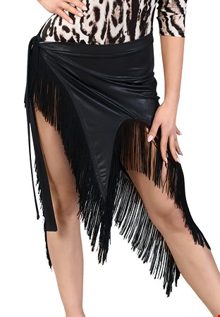 Dance Box Leather Wrap Fringe Latin Skirt P18120016-01 Black