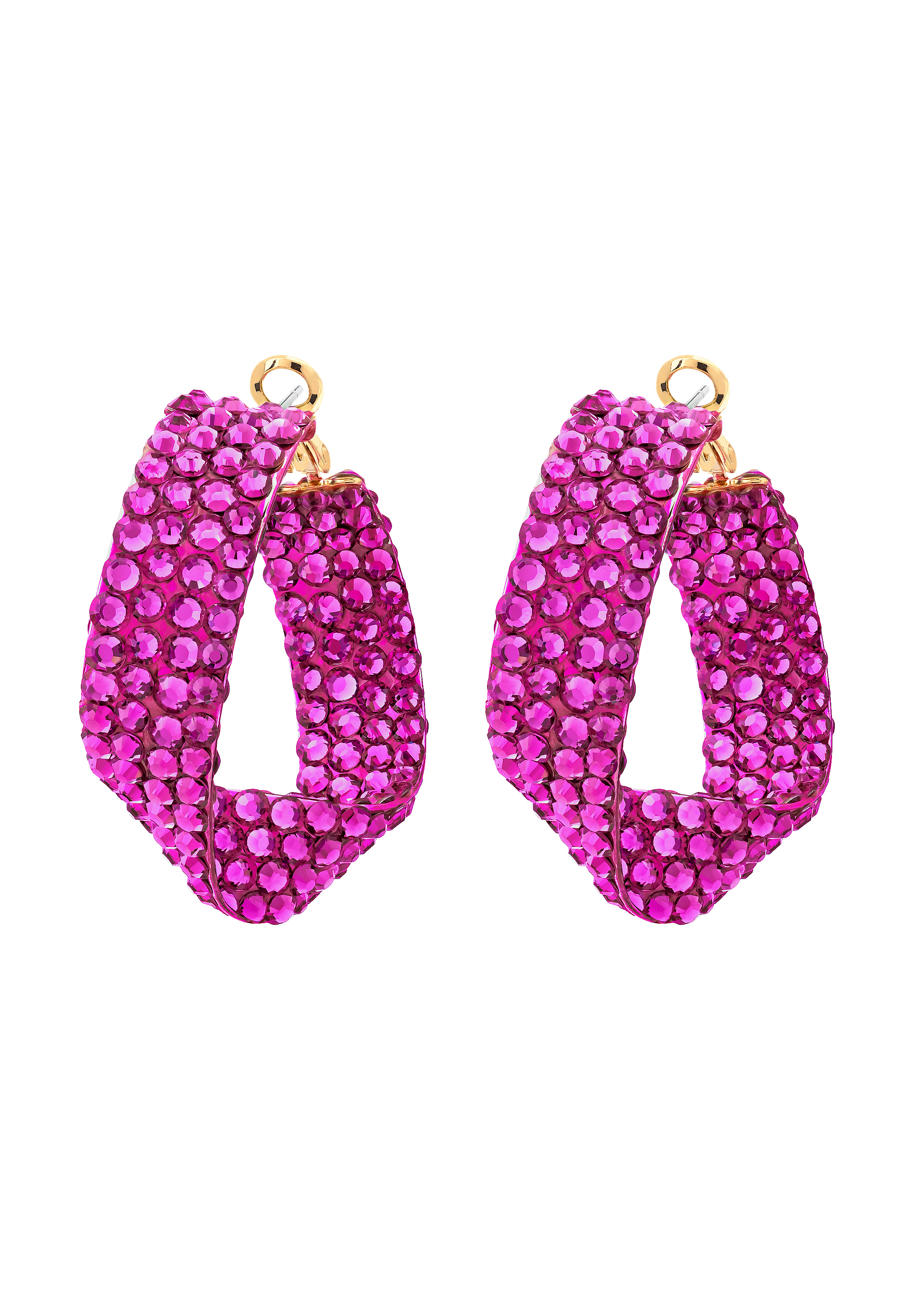 Fuschia Twist Hoop Earrings Rhinestone Jewelry