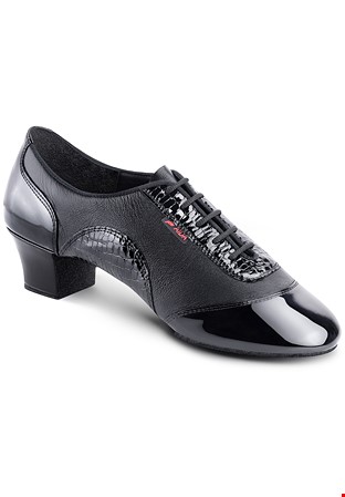 Aida Mens Latin Shoes Stefano 138T-Black Leather/Black Patent
