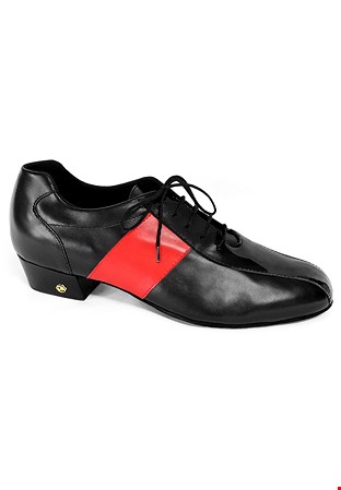 Dance Naturals Rialto Mens Ballroom Dance Shoes Art. 122-Blk Patent/Blk Lea/Red Lea/Buffalo Sole