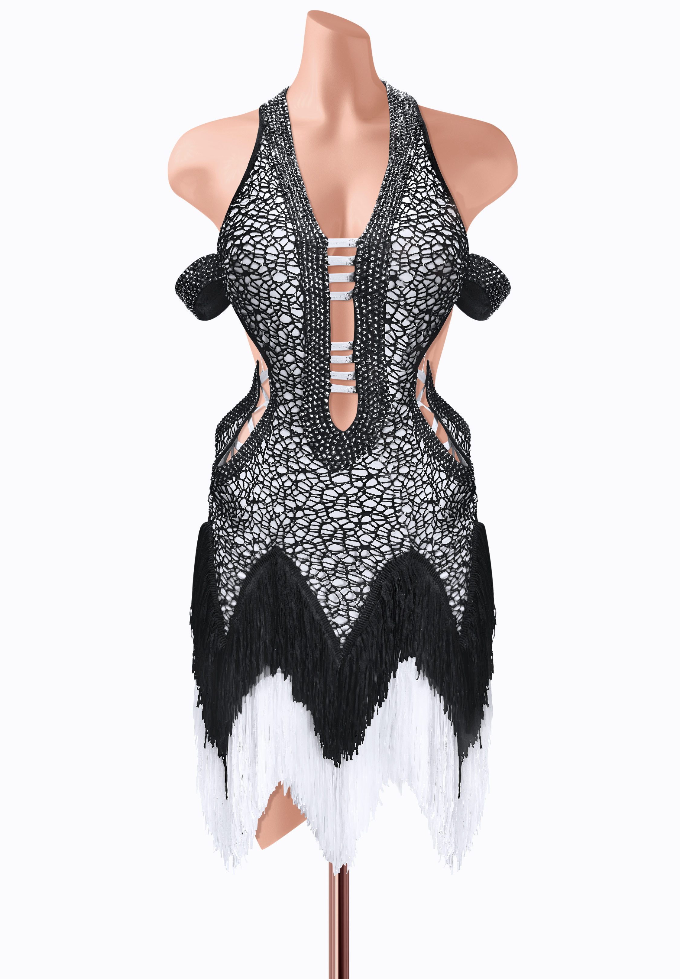 Abstract Fringe Latin Dress AM-L3842