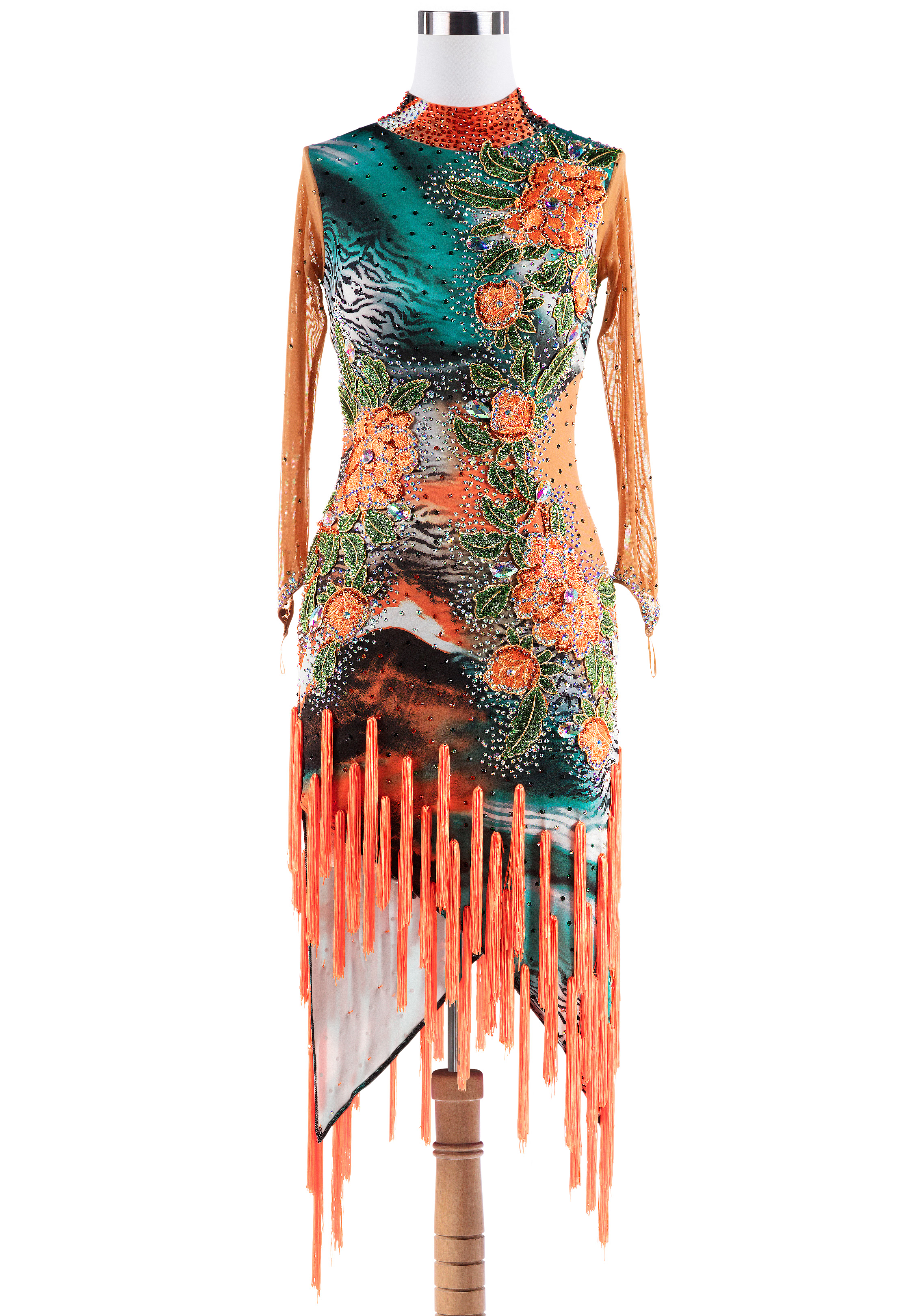 Abstract Flower Embroidery Tasseled Latin Dress VN-L5322