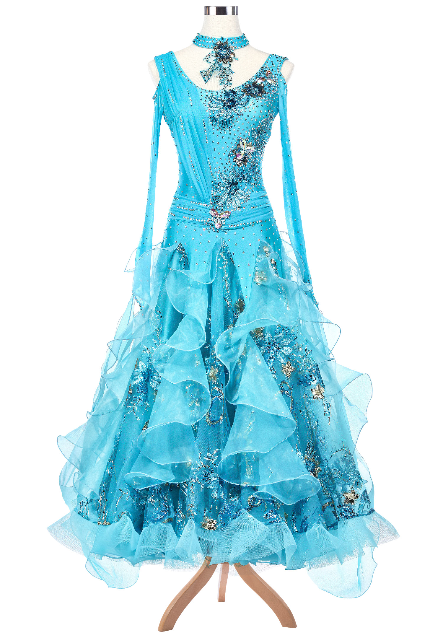 Allover Cornflower Embroidered Ballroom Competition Dress VN-A5131