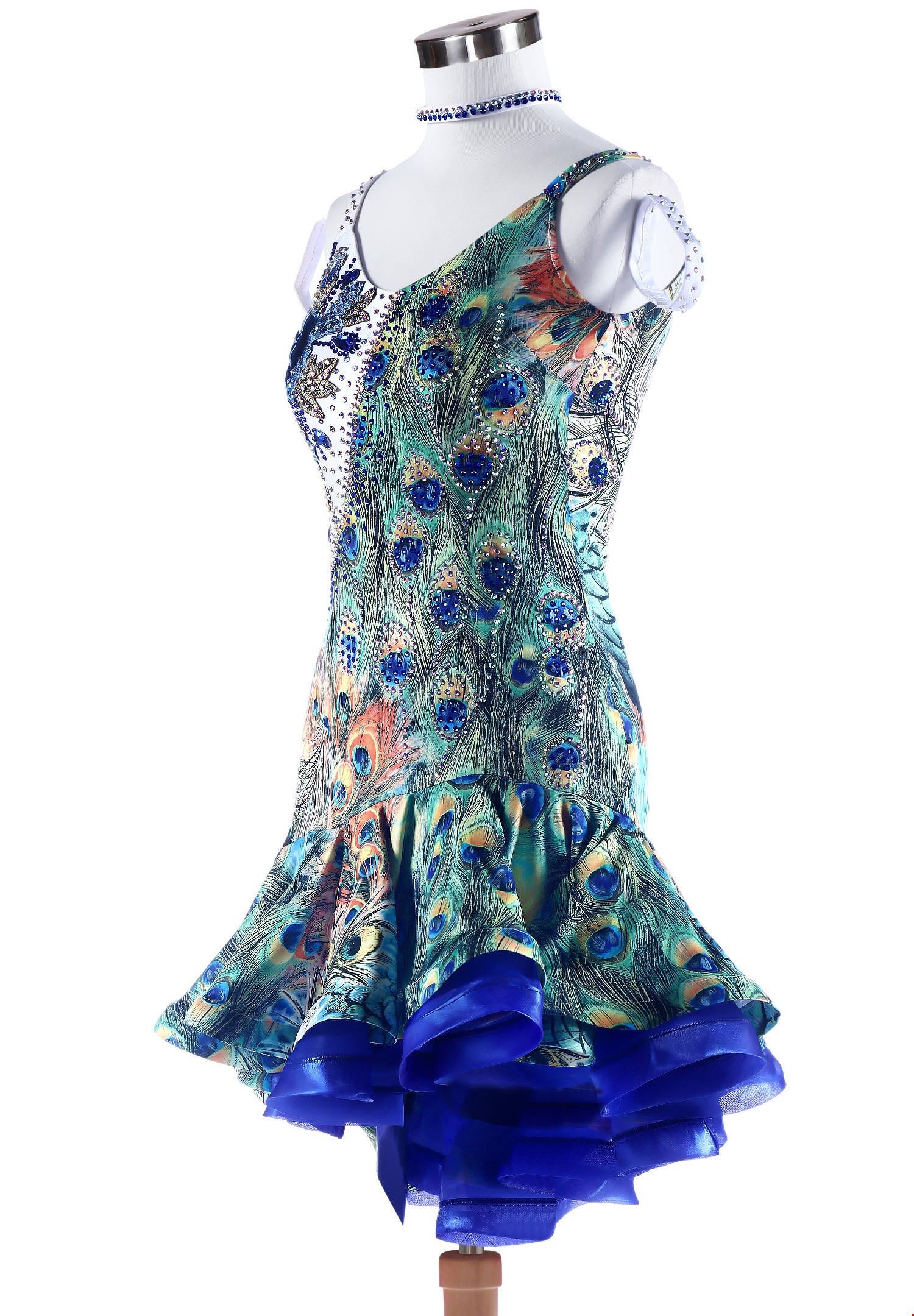 Asymmetric Crystal Peacock Latin Performance Dress L5304 | DanceShopper