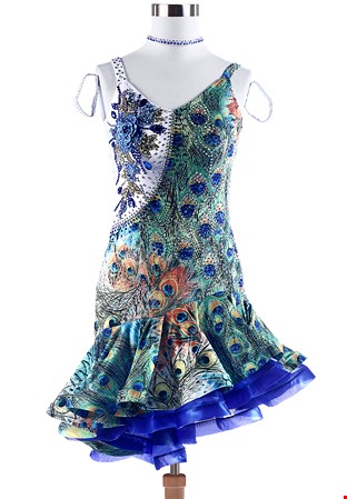 Asymmetric Crystal Peacock Latin Performance Dress L5304