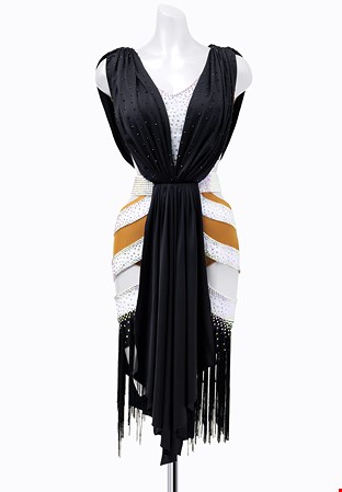 Asymmetric Cutout Ruched Scarf Latin Competition Dress L5241
