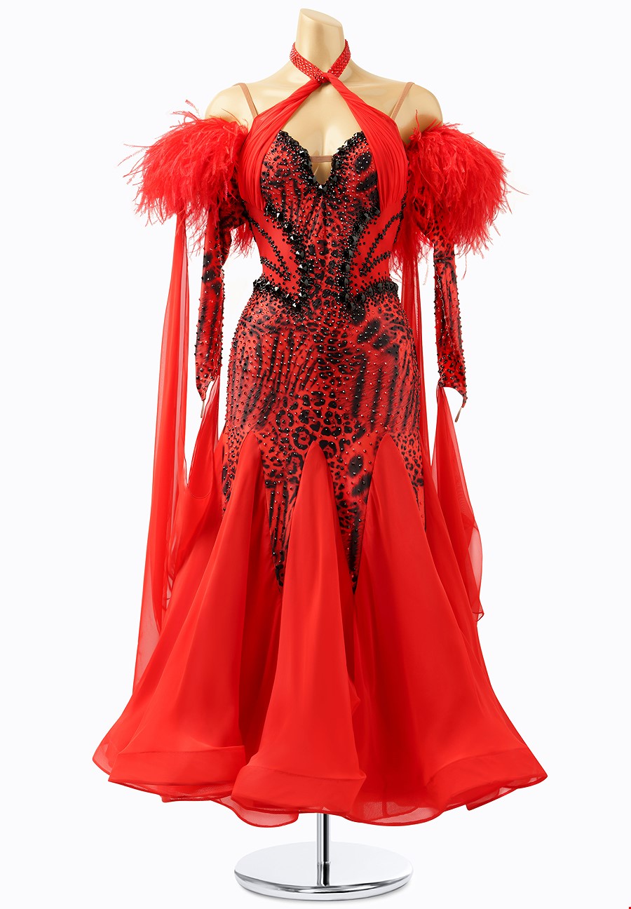 Red Victorian Lace Feather Burlesque Costume — Fantasy Masquerades