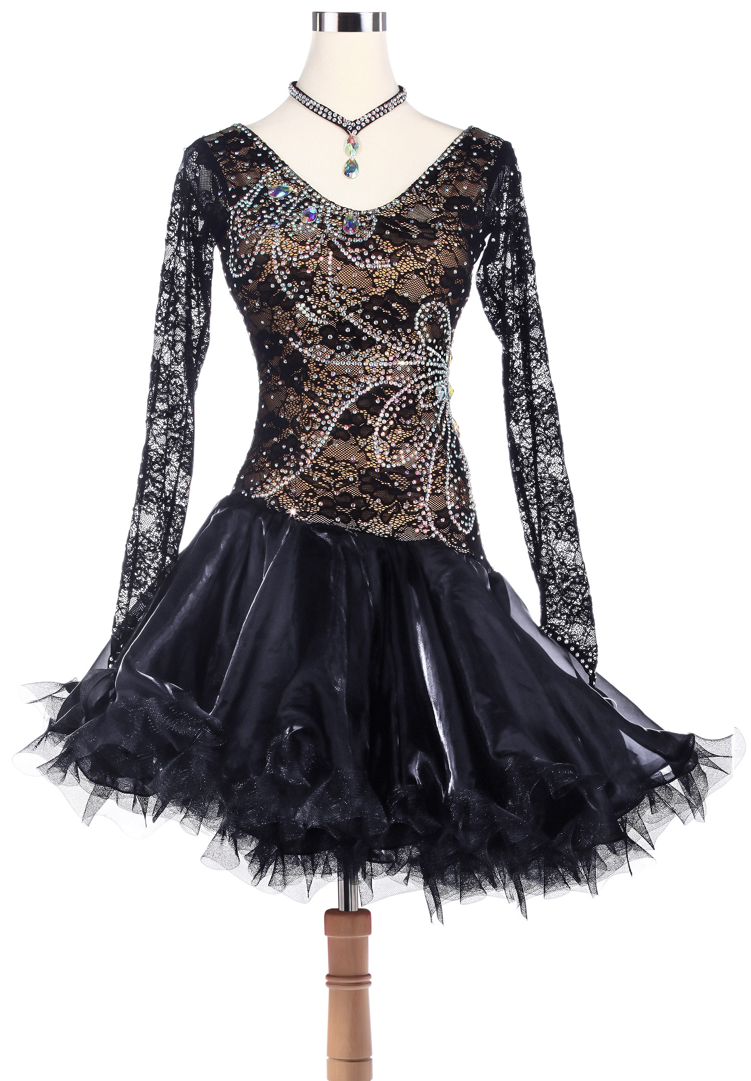 Blooming Lace Crystal Motif Latin Dance Competition Dress VN-L5212