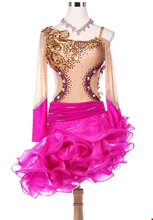 Color Block Sequin Applique Cutout Latin Competition Dress L5225