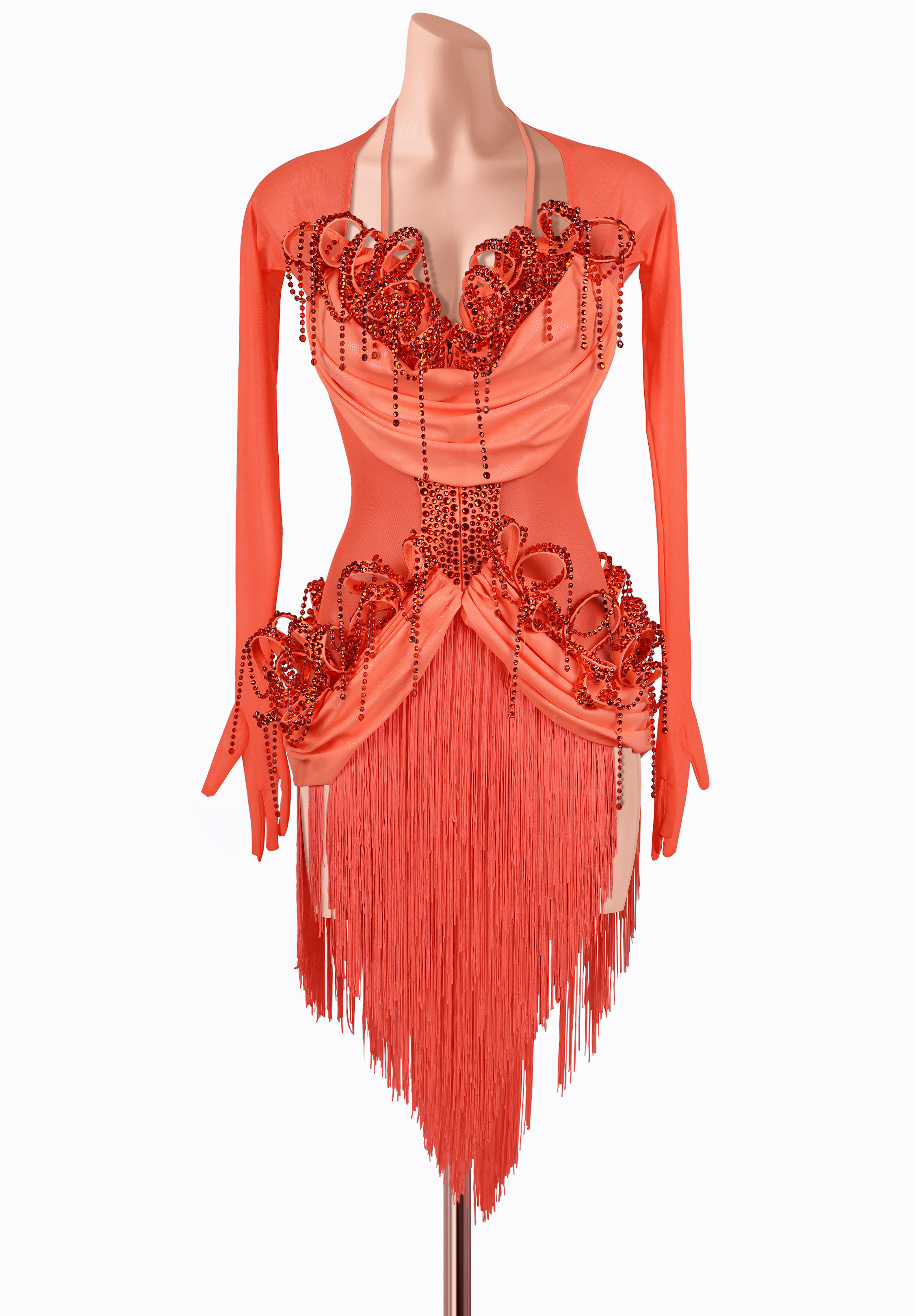 Coral Flame Latin Dress TD-CL0041
