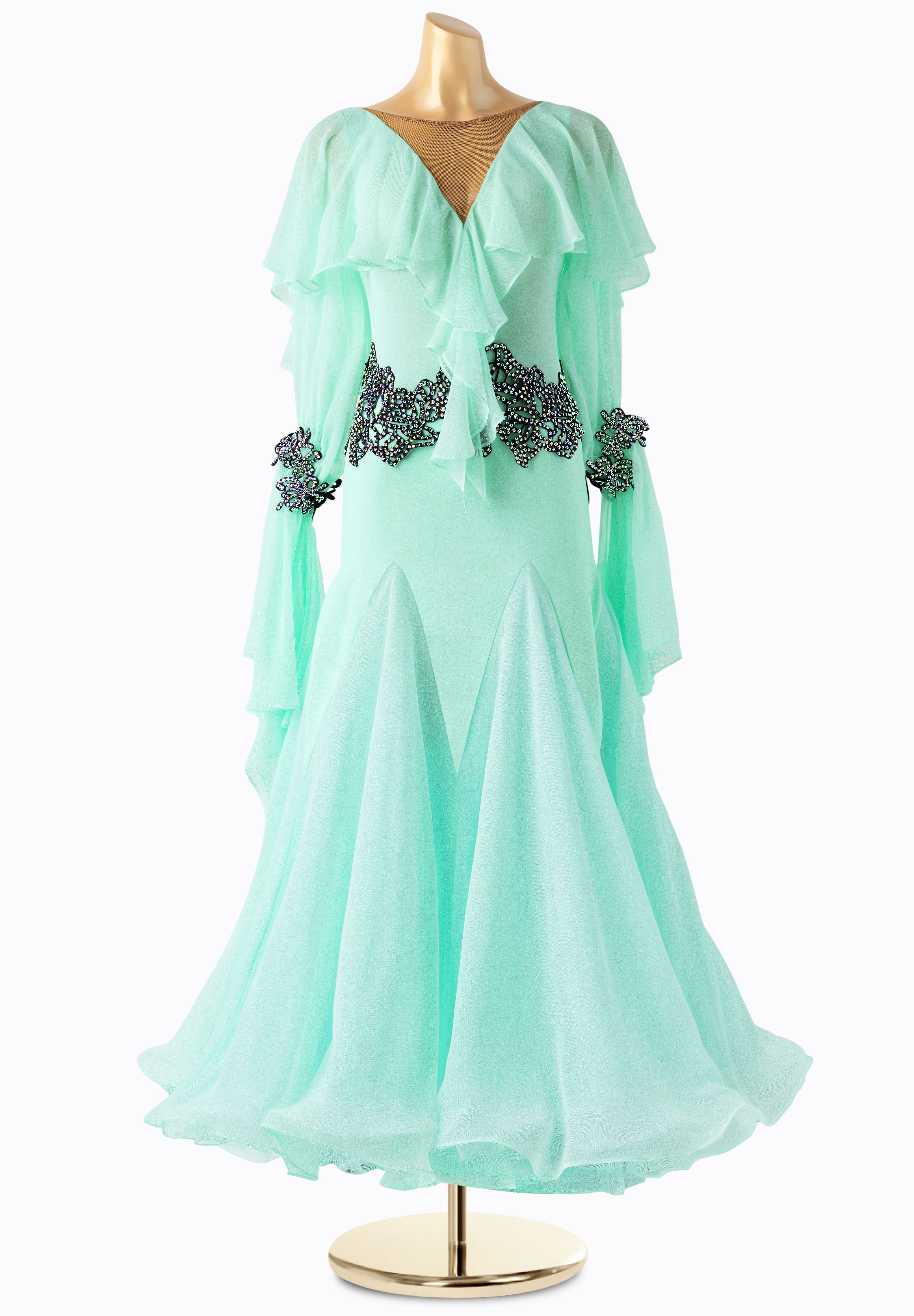 Crystal Applique Ruffled Ballroom Competition Dress PC-WB19059