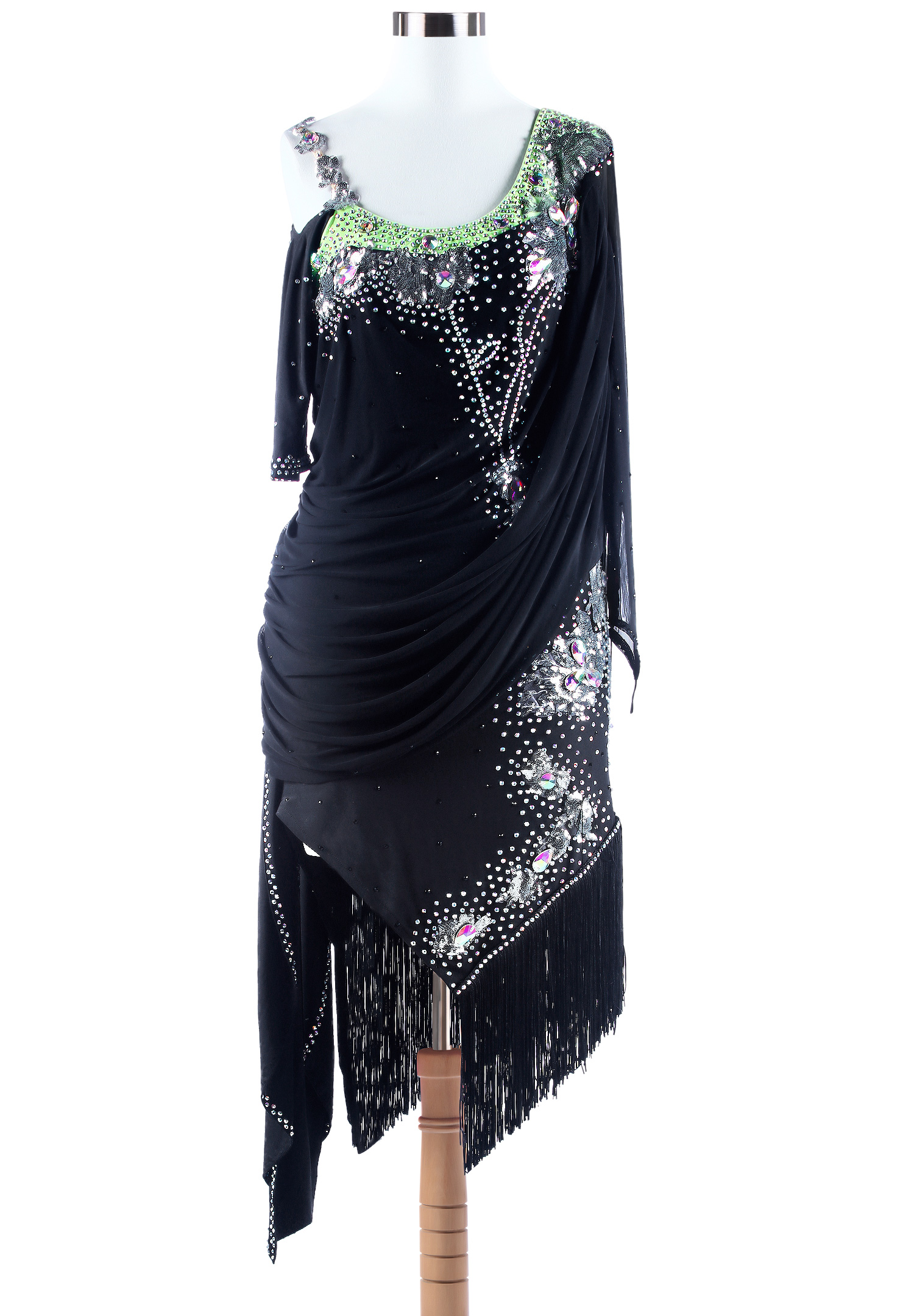 Crystal Asymmetrical Draped Latin Dance Dress VN-L5284