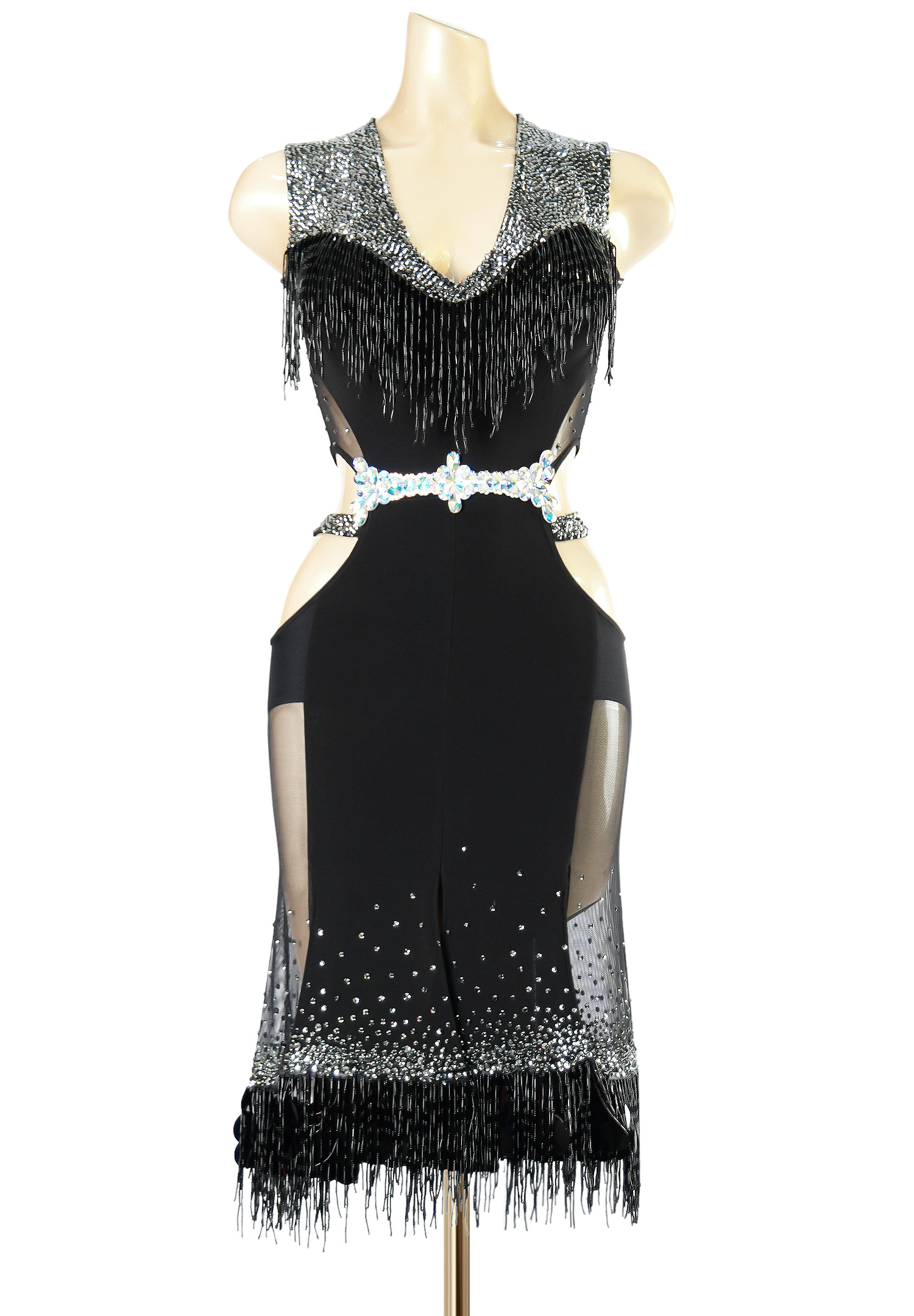 Crystal Fringe Cutout Latin Dance Dress PC-WL18005