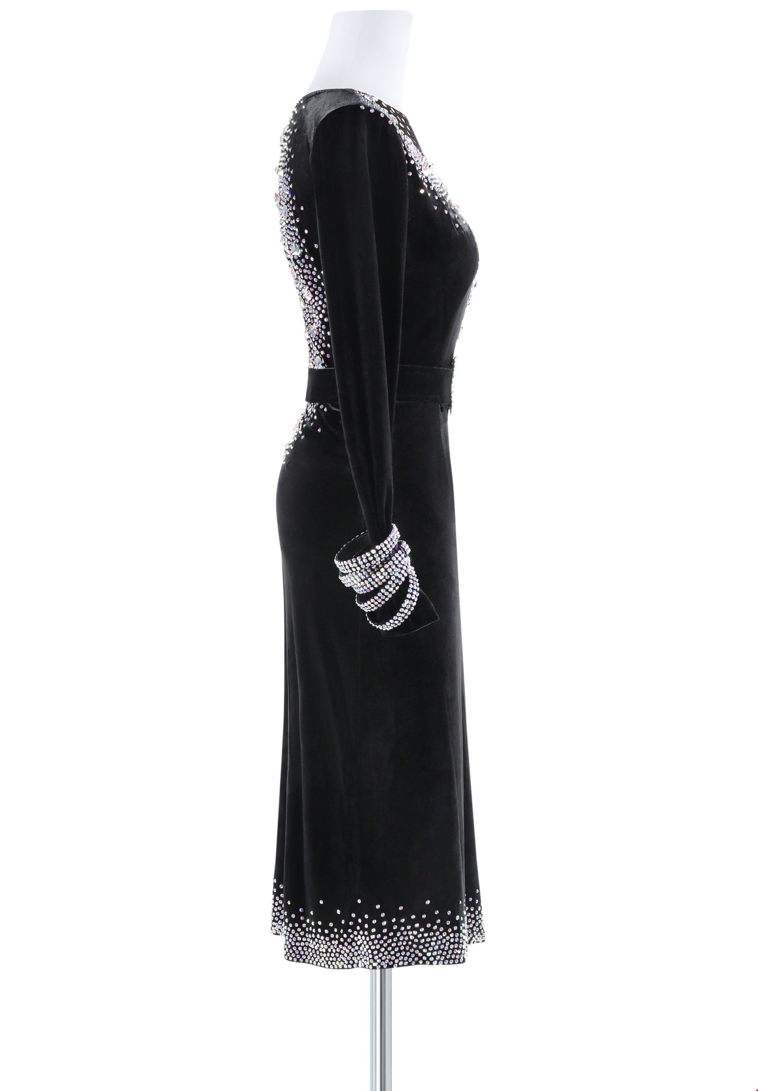 Black Mesh and Velvet Long Sleeve Unitard - Rhinestones – Crystal Couture