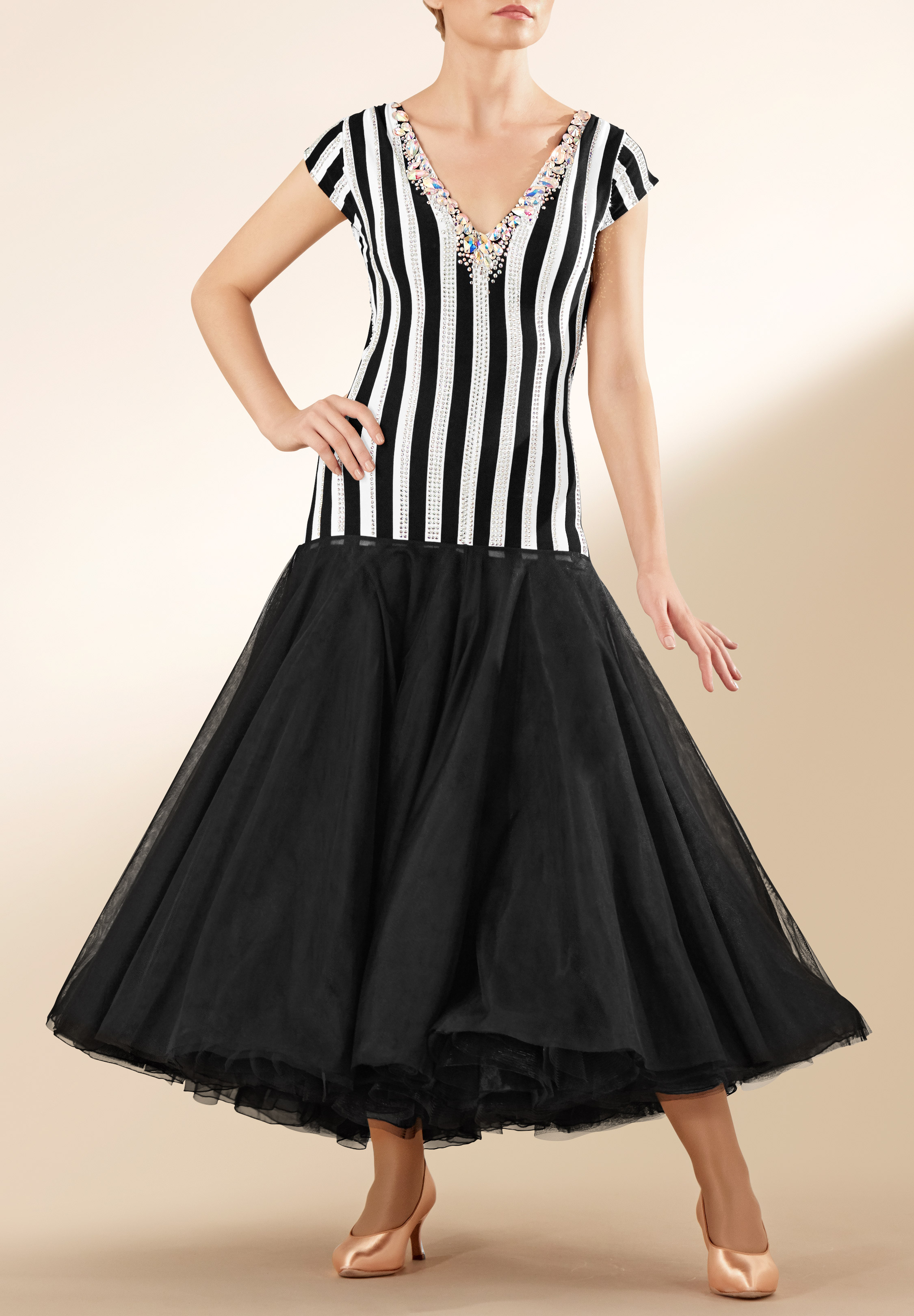 Crystal Stripped Mermaid Ballroom Dance Gown PC-WB190011