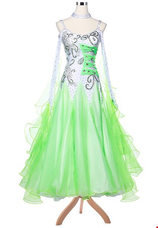 Crystal Swirls Bow-Like Accents Colorblock Ballroom Competition Dress A5154