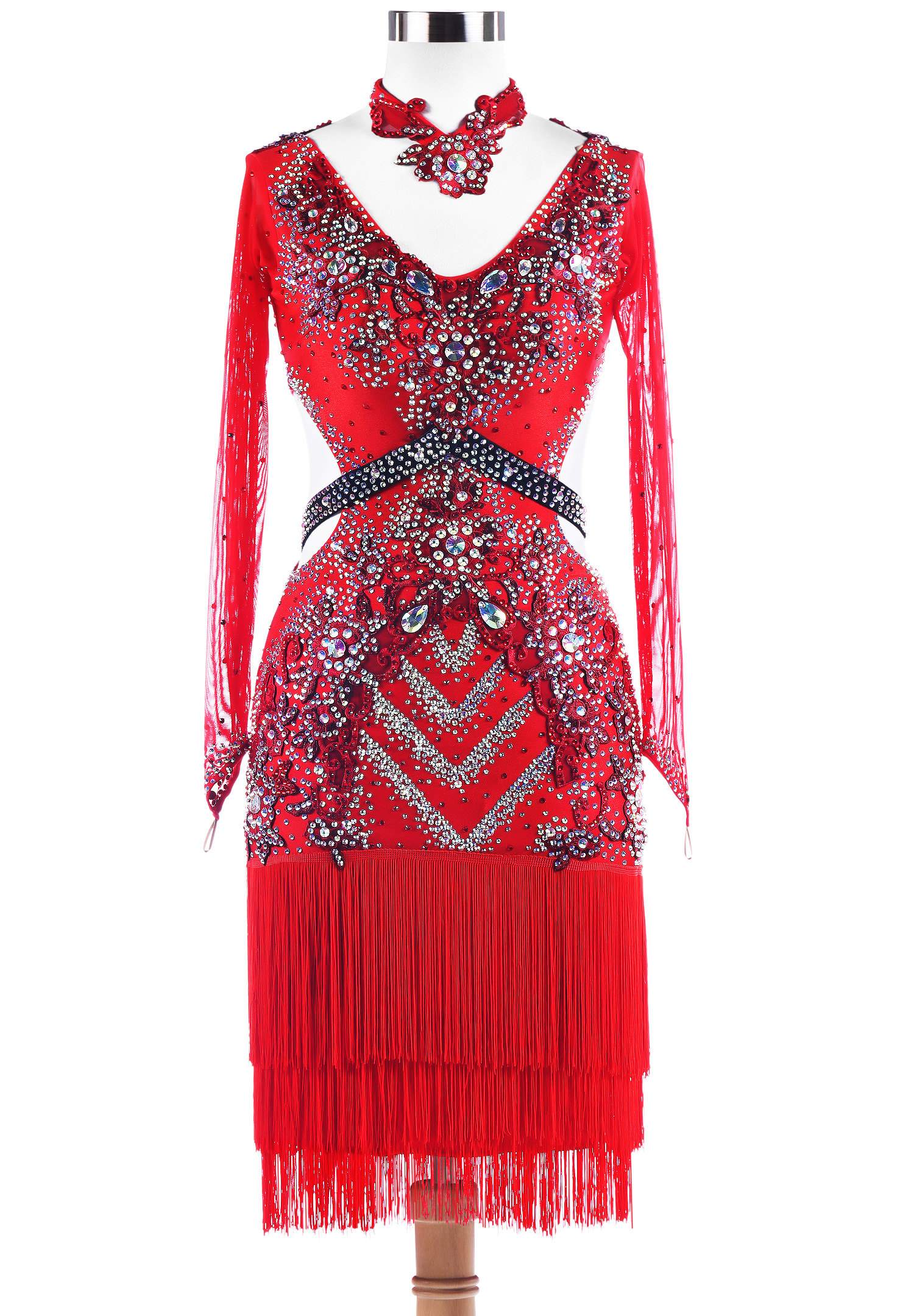 Crystallized Applique Fringe Latin Dress VN-L5291