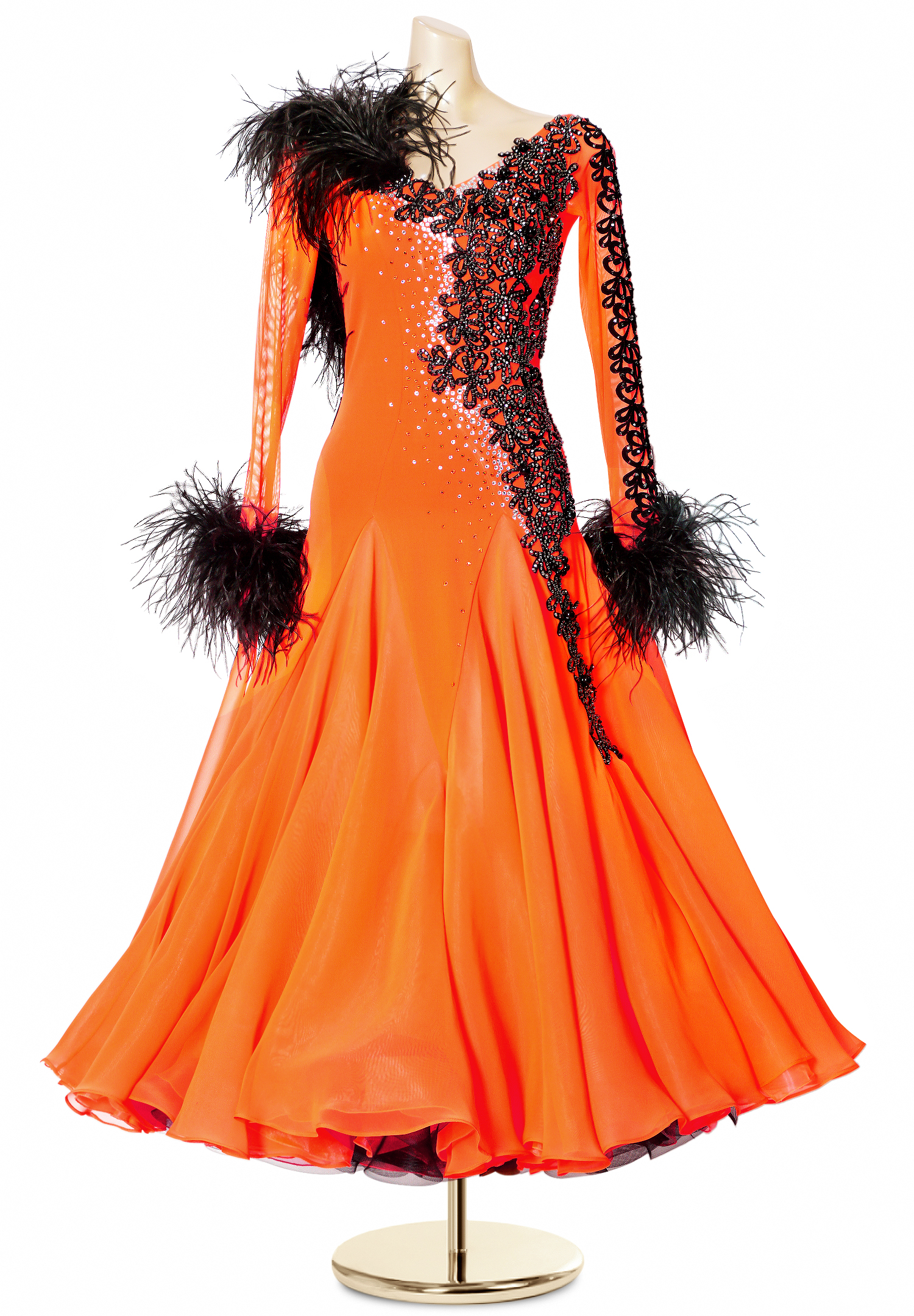Crystallized Flower Feathered Ballroom Gown PC-WB19007
