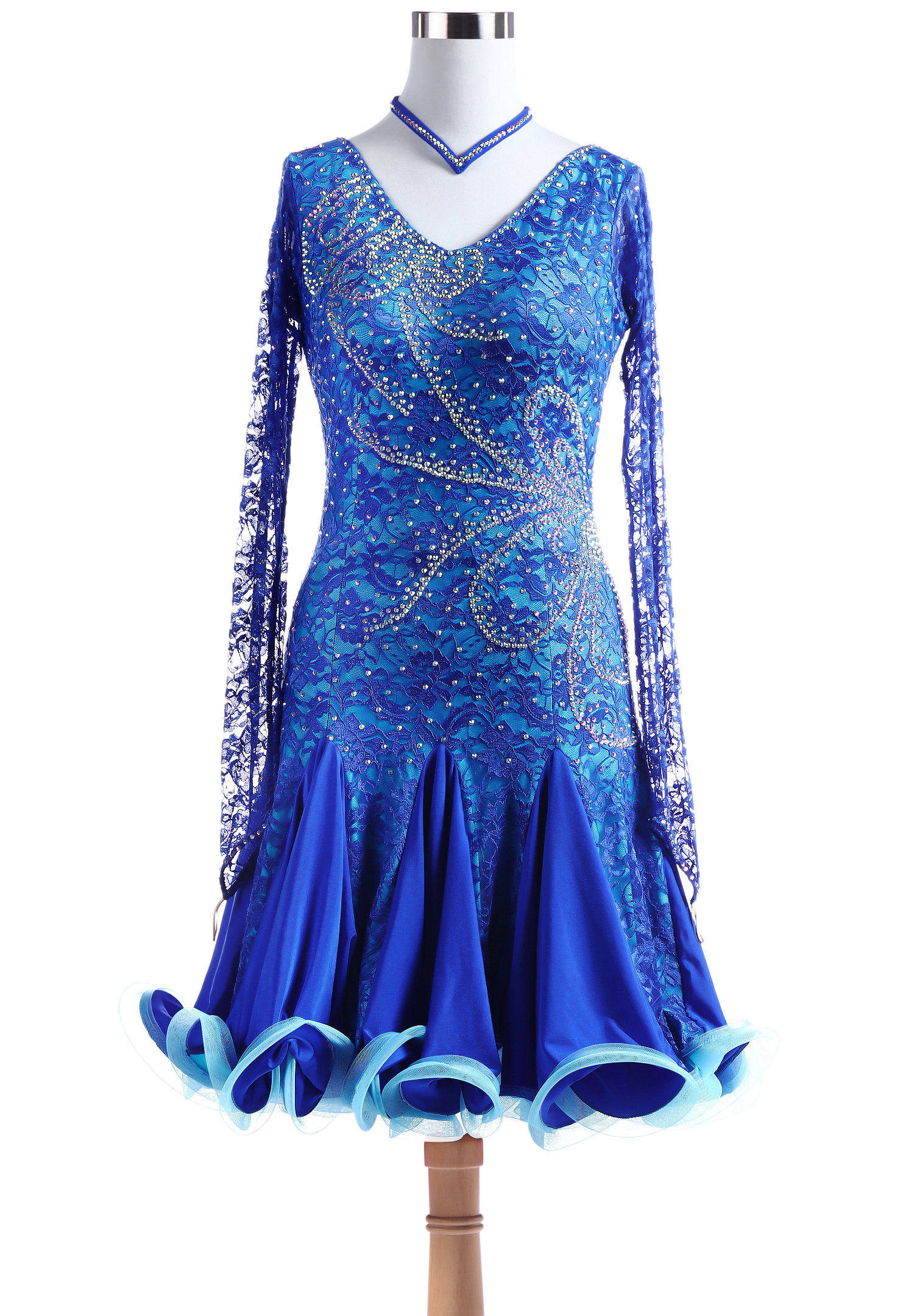 Delicate Floral Lace Godet-Inset Latin Competition Dress VN-L5259