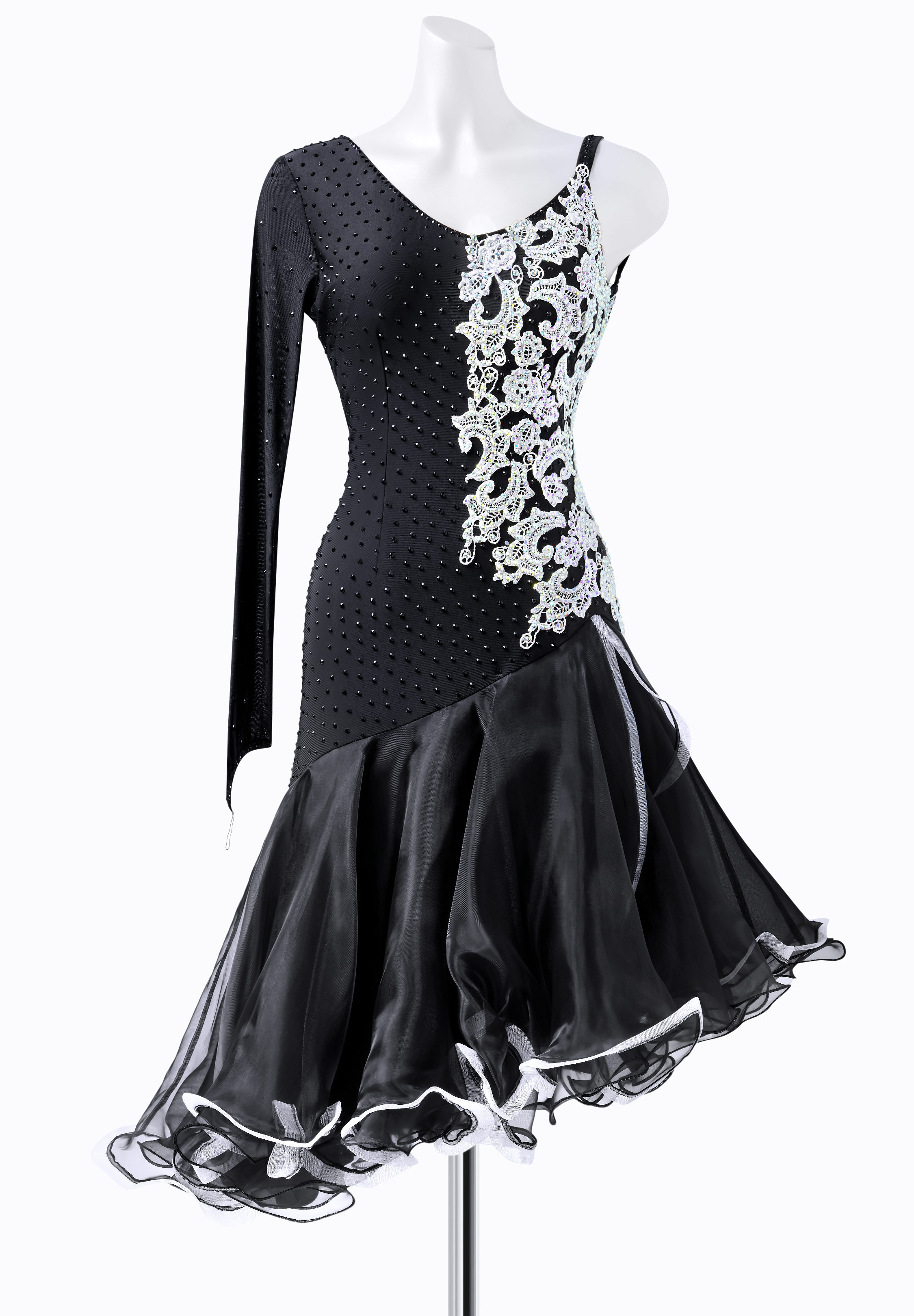 Delicate Floral Patchwork Asymmetric Latin Competition Dress VN-L5214