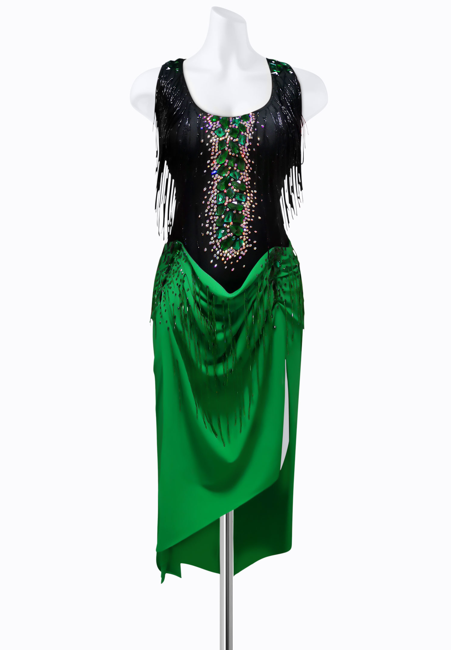 Emerald Fringe Latin Dress AM-L3327