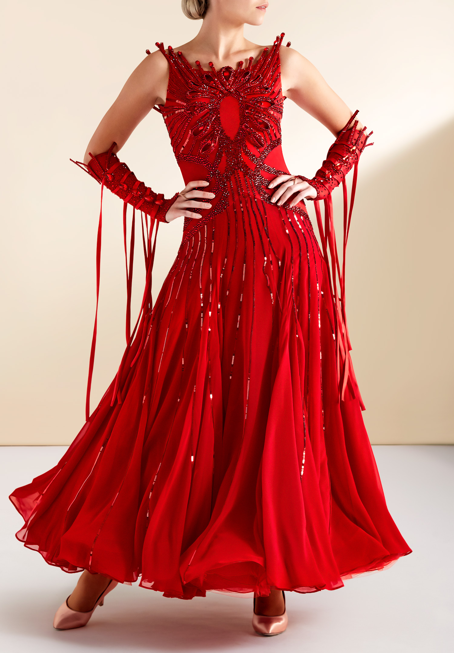 Fire Sequin Ballroom Dress BWMD-80113RD | Competition Dress