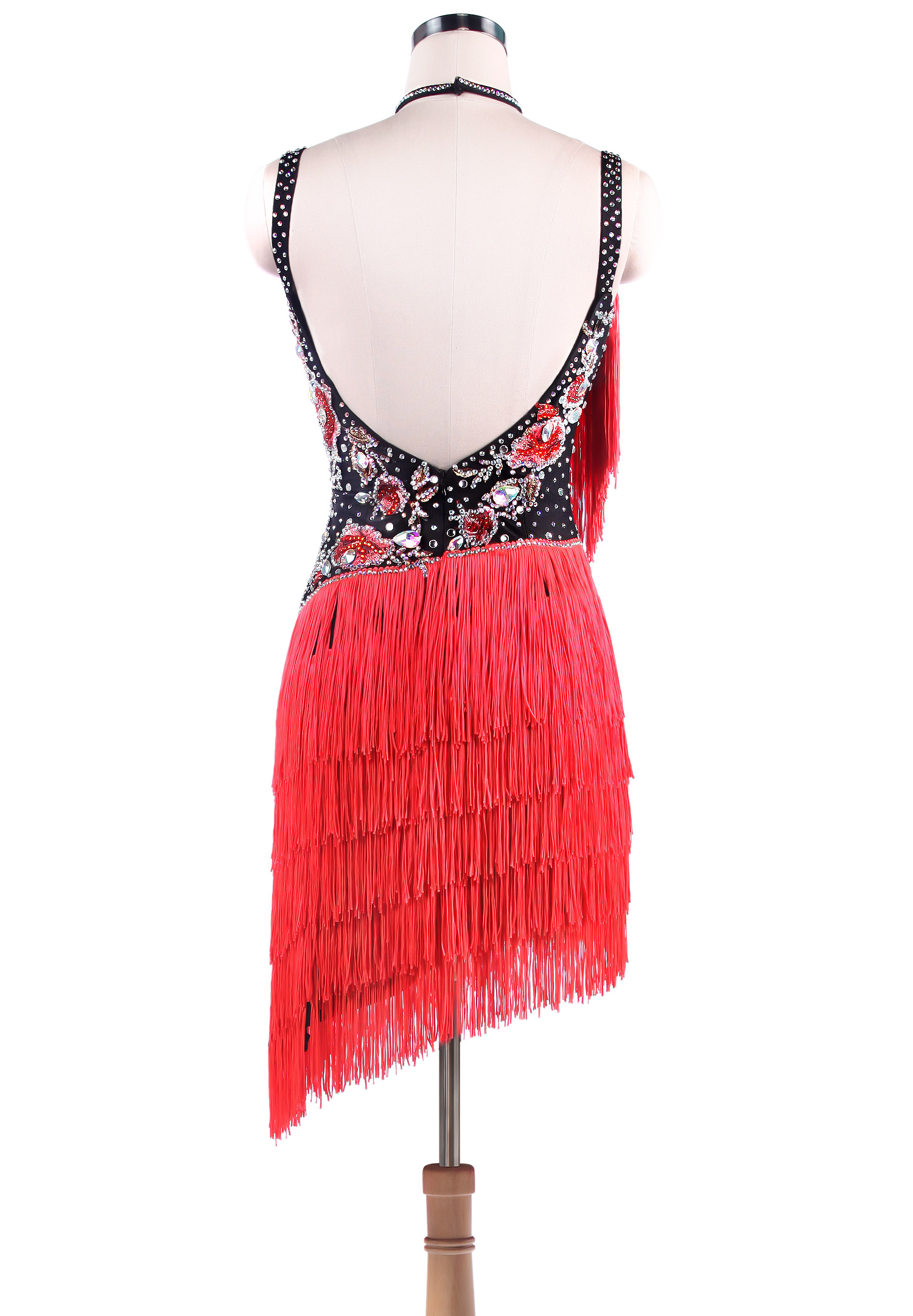 Floral Applique Diagonal Fringe Latin Competition Dress L5234 ...