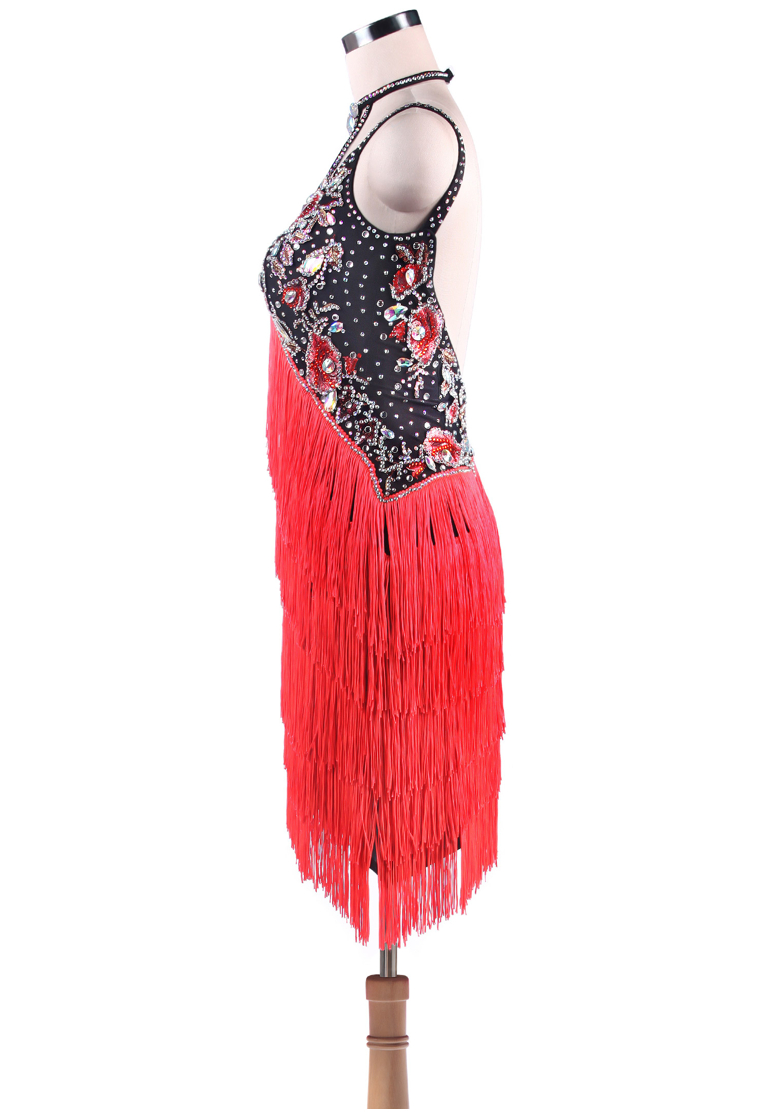 Floral Applique Diagonal Fringe Latin Competition Dress L5234 | Latin ...