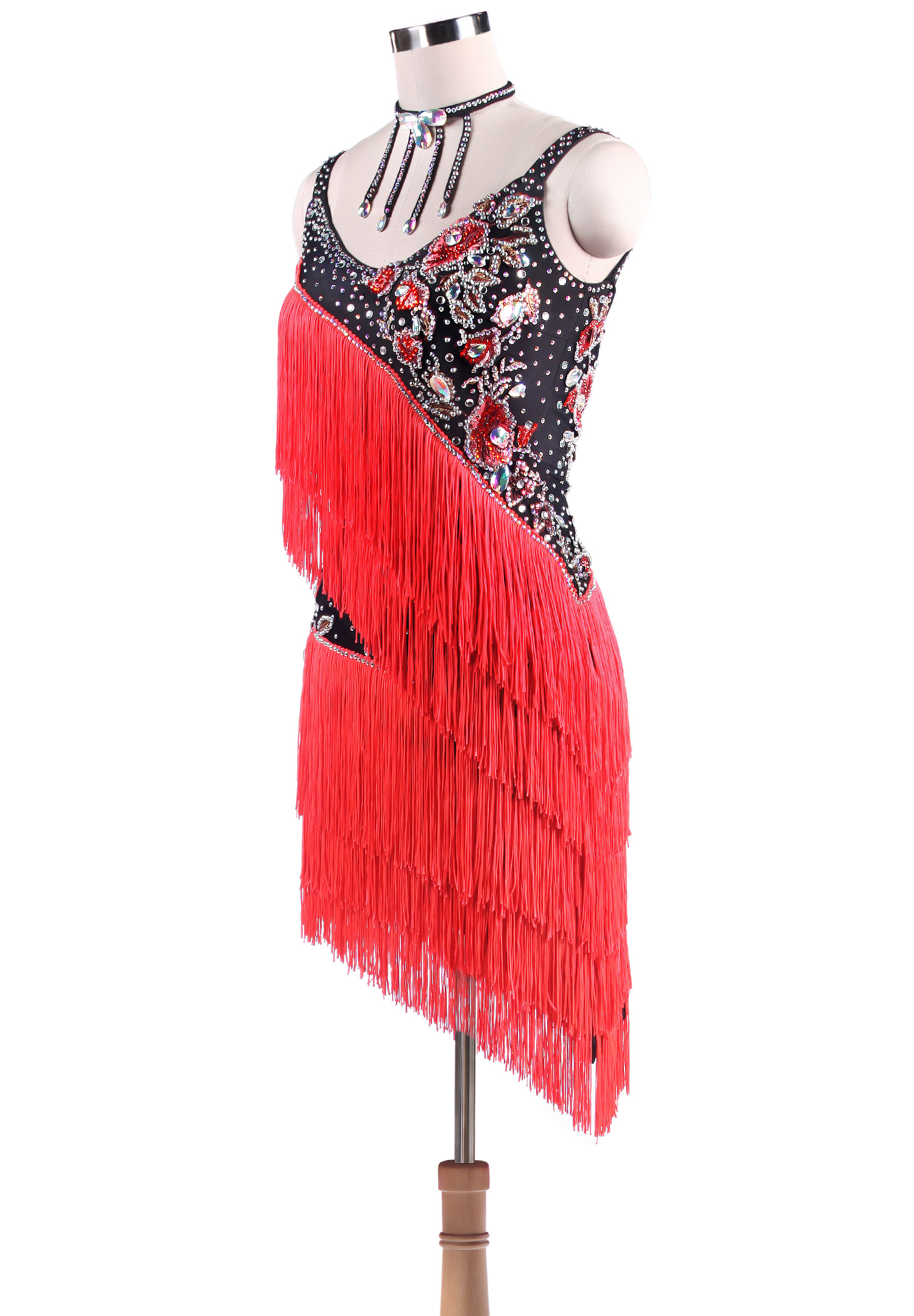 Floral Applique Diagonal Fringe Latin Competition Dress L5234 | Latin ...