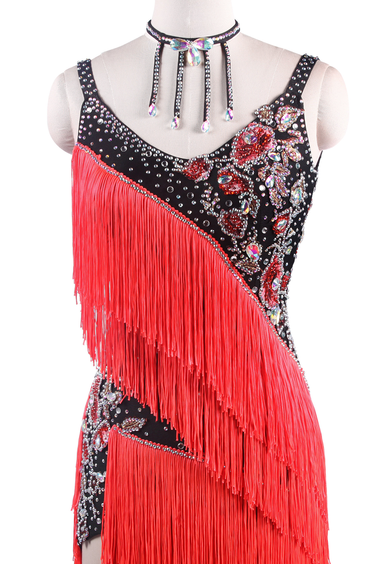 Floral Applique Diagonal Fringe Latin Competition Dress L5234 | Latin ...