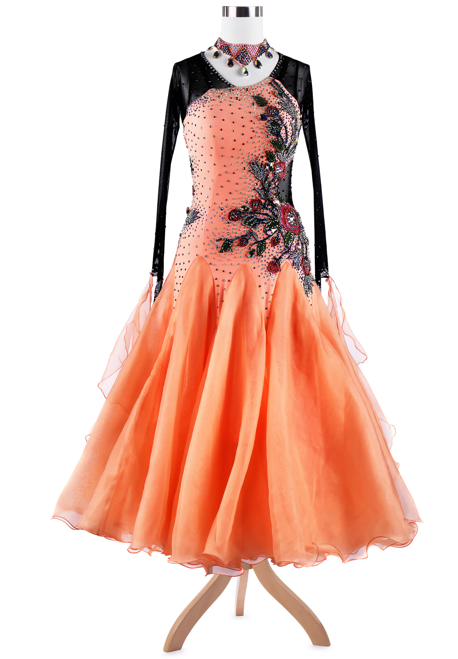 Floral Edge Embroidered Ballroom Dance Competition Dress VN-A5275