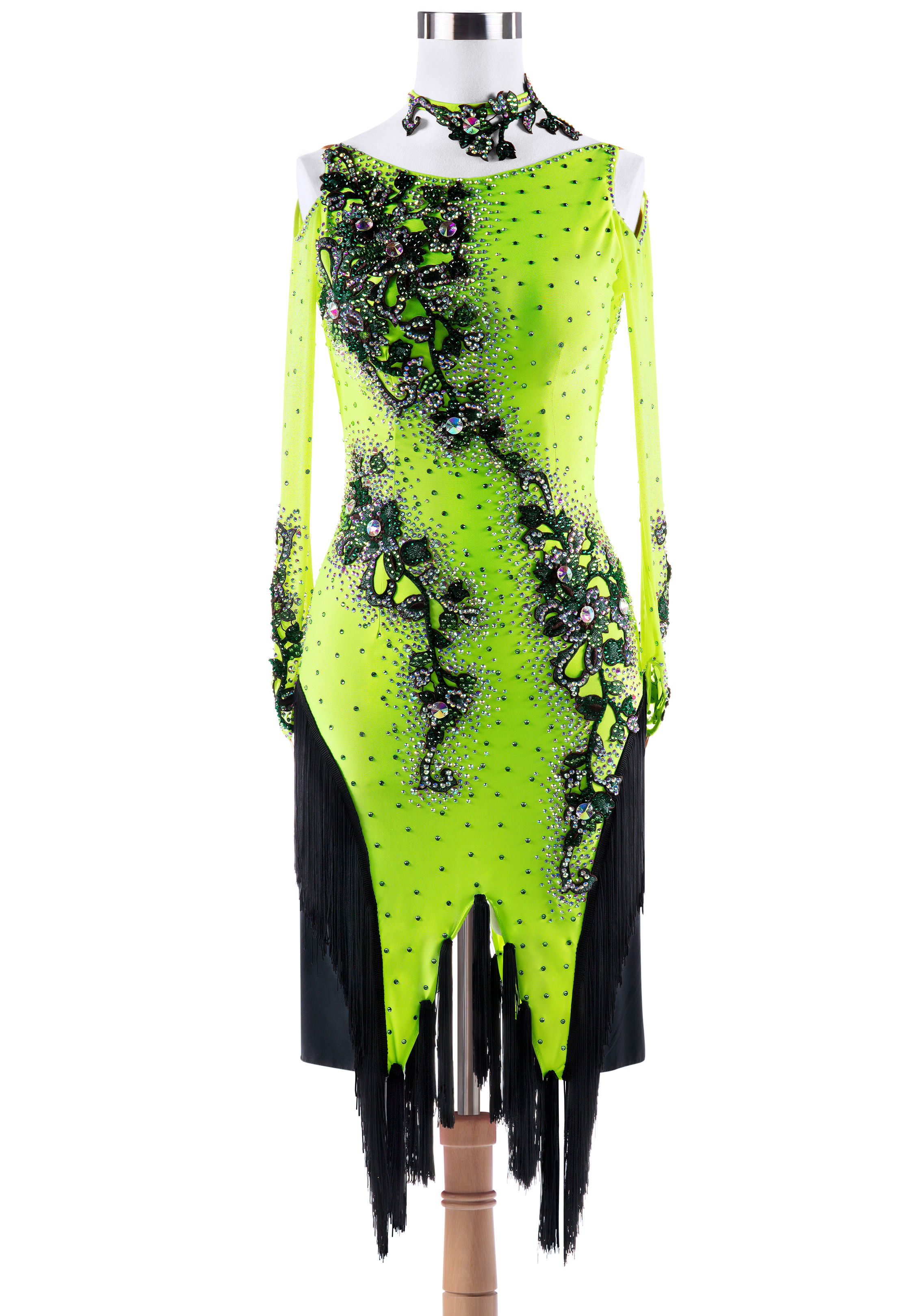 Flower Vine Side Covering Fringed Latin Dress VN-L5326