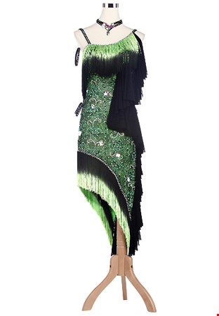 Fringe Edge Cascading Frill Floral Lace Latin Rhythm Dress L5216