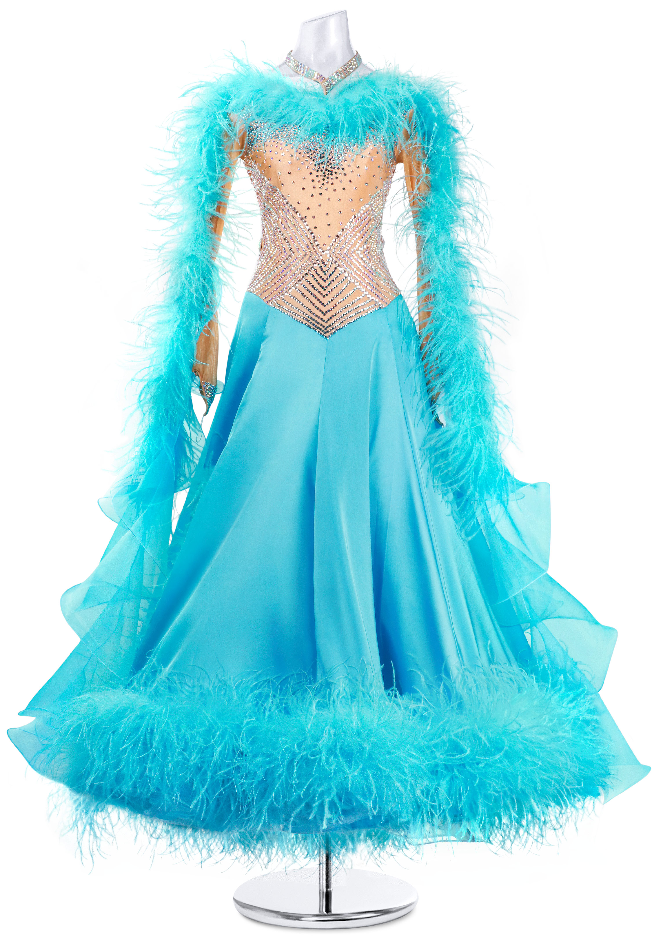 Furry Crystallized Ballroom Statement Gown MQ-B151