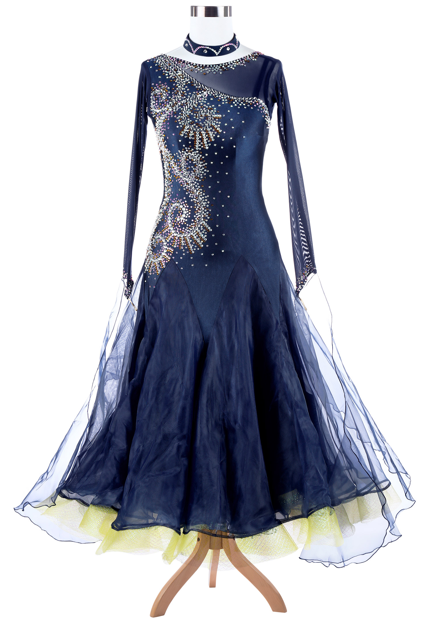 Gleaming Peacock Tail Motif Ballroom Competition Dress VN-A5316