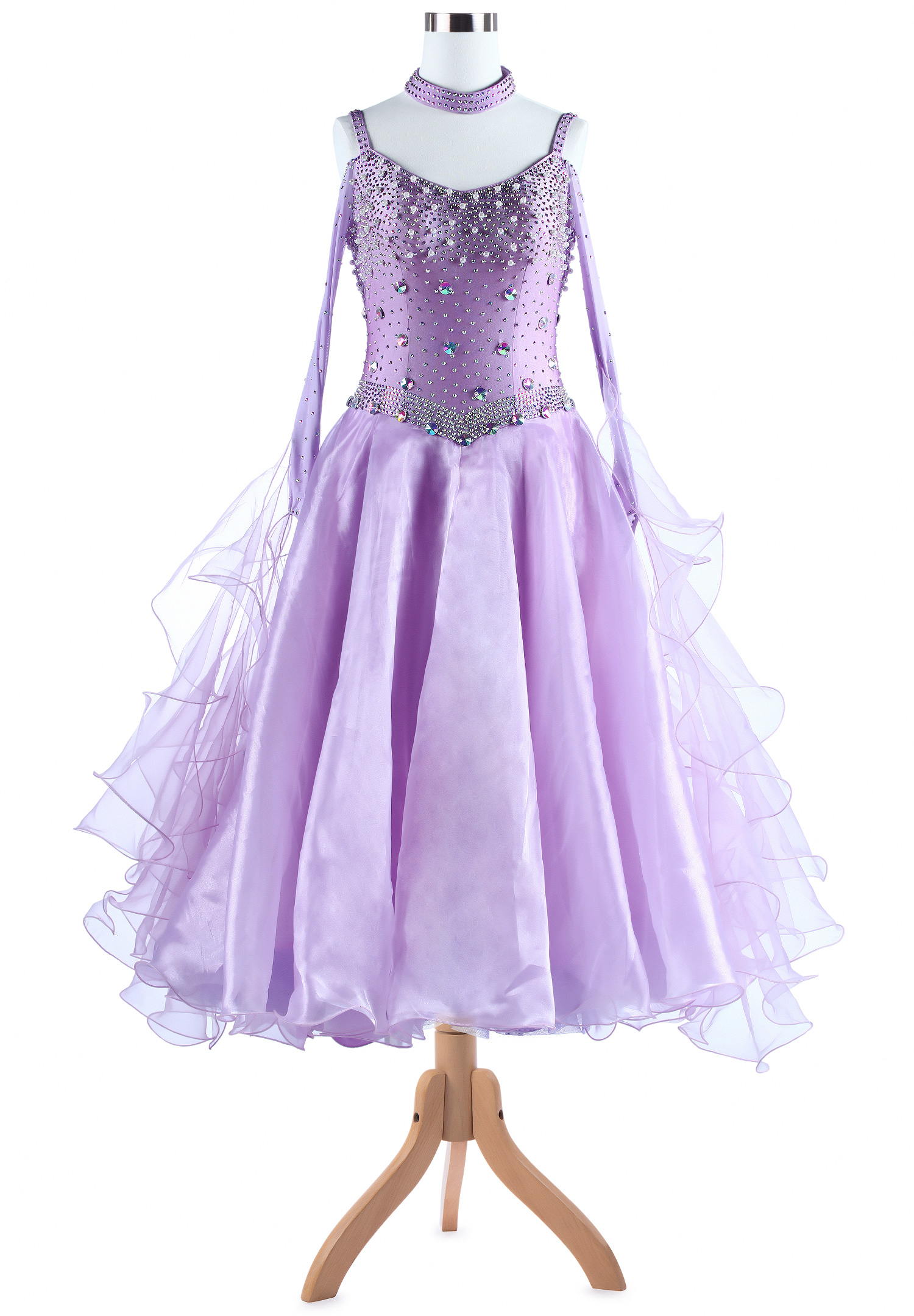 Graceful Pearl Accents Ballroom Dance Performance Dress VN-A5336