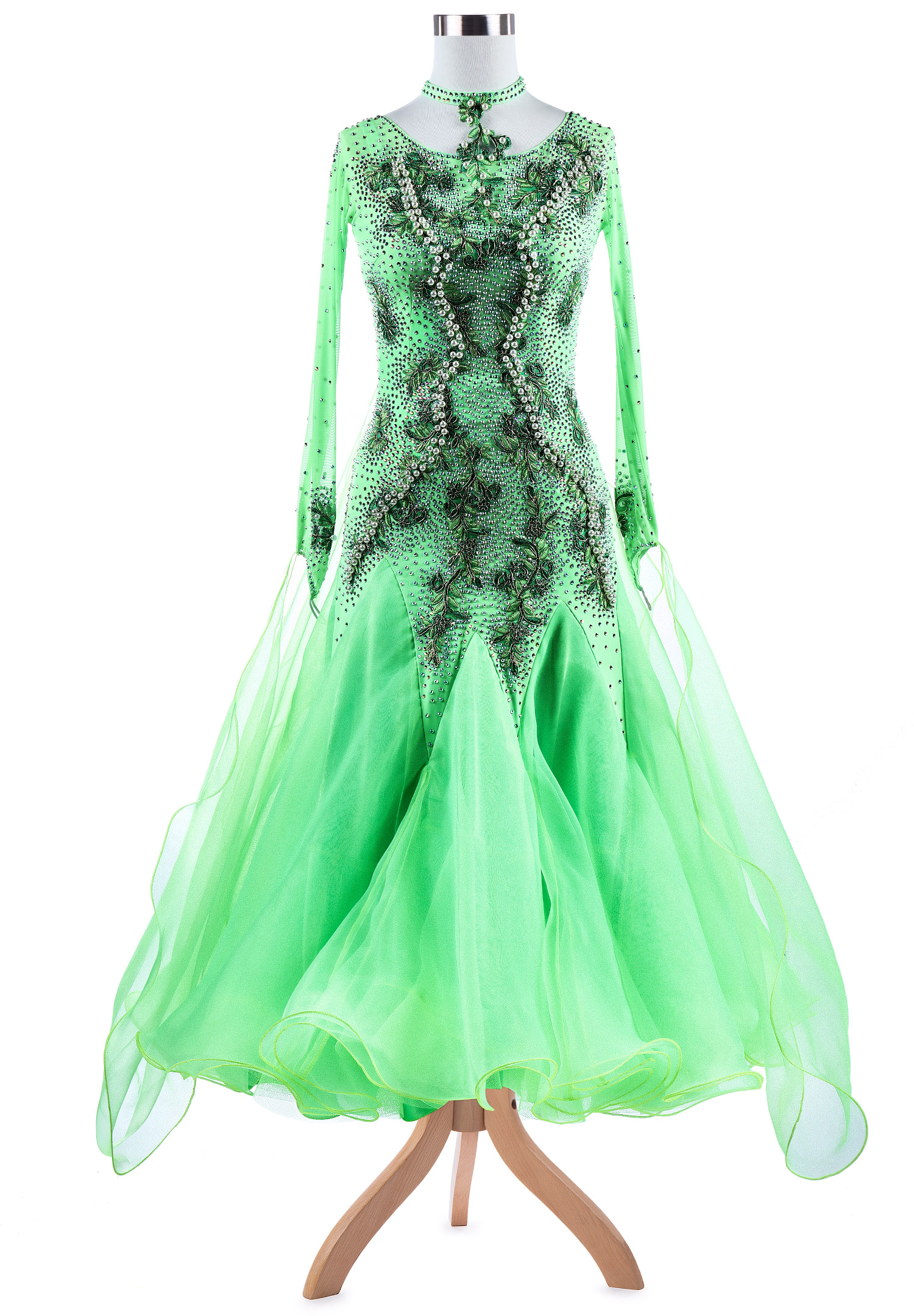Grassy Twisted Pearls Ballroom Dance Competition Dress VN-A5292