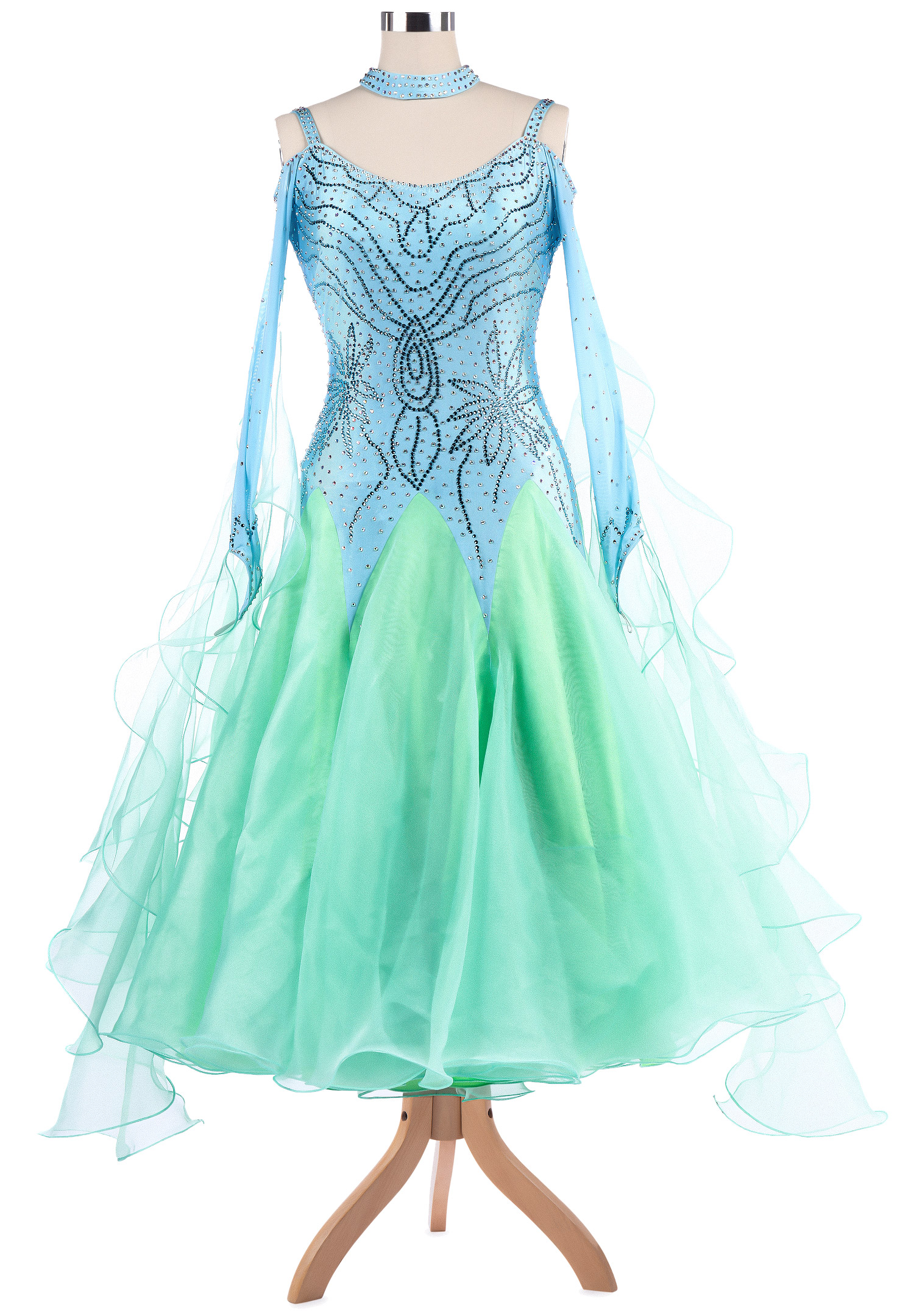 Intricate Crystal Motif Colorblock Ballroom Competition Dress VN-A5236