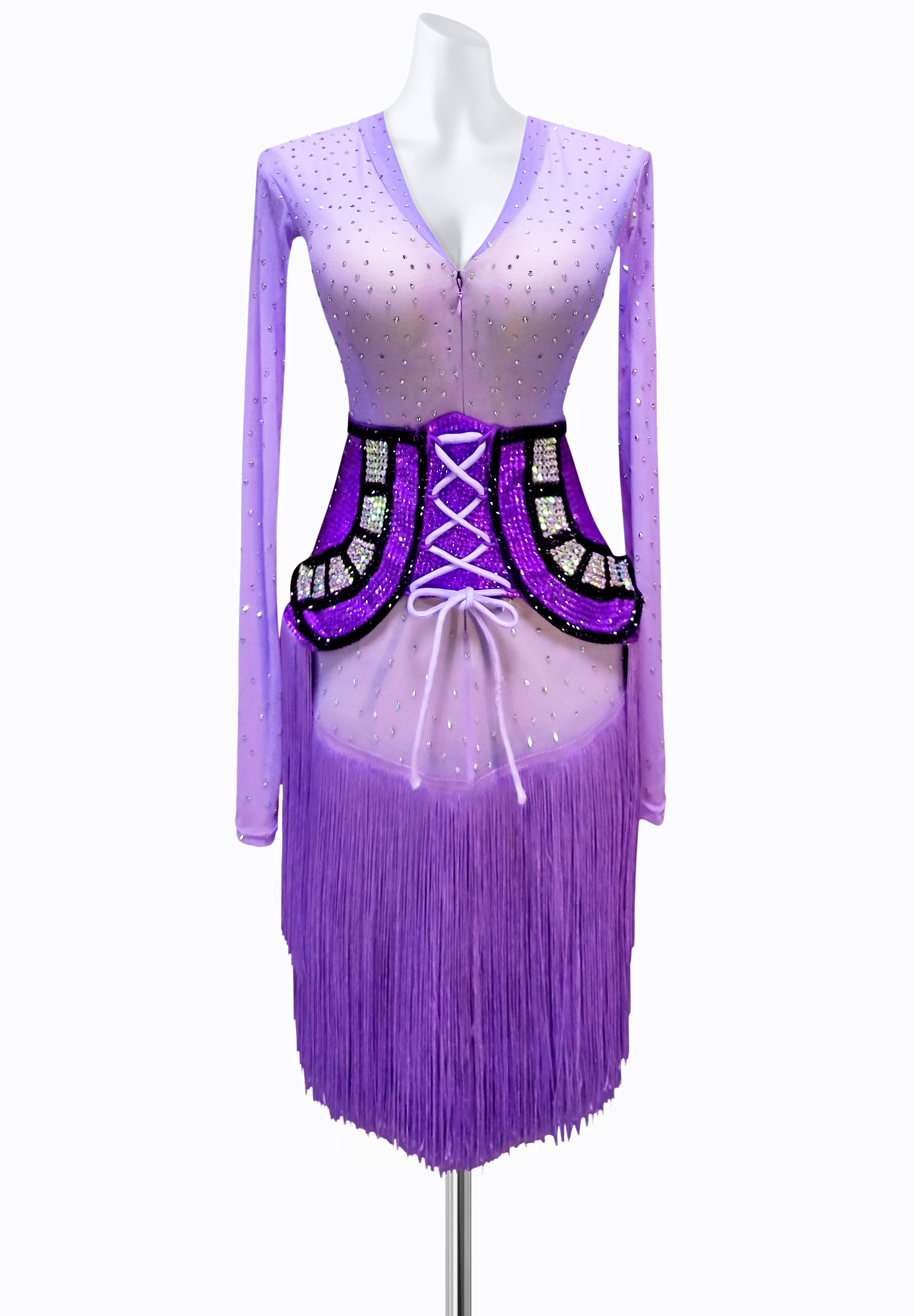 Lace Up Crystal Latin Dress AM-L3301